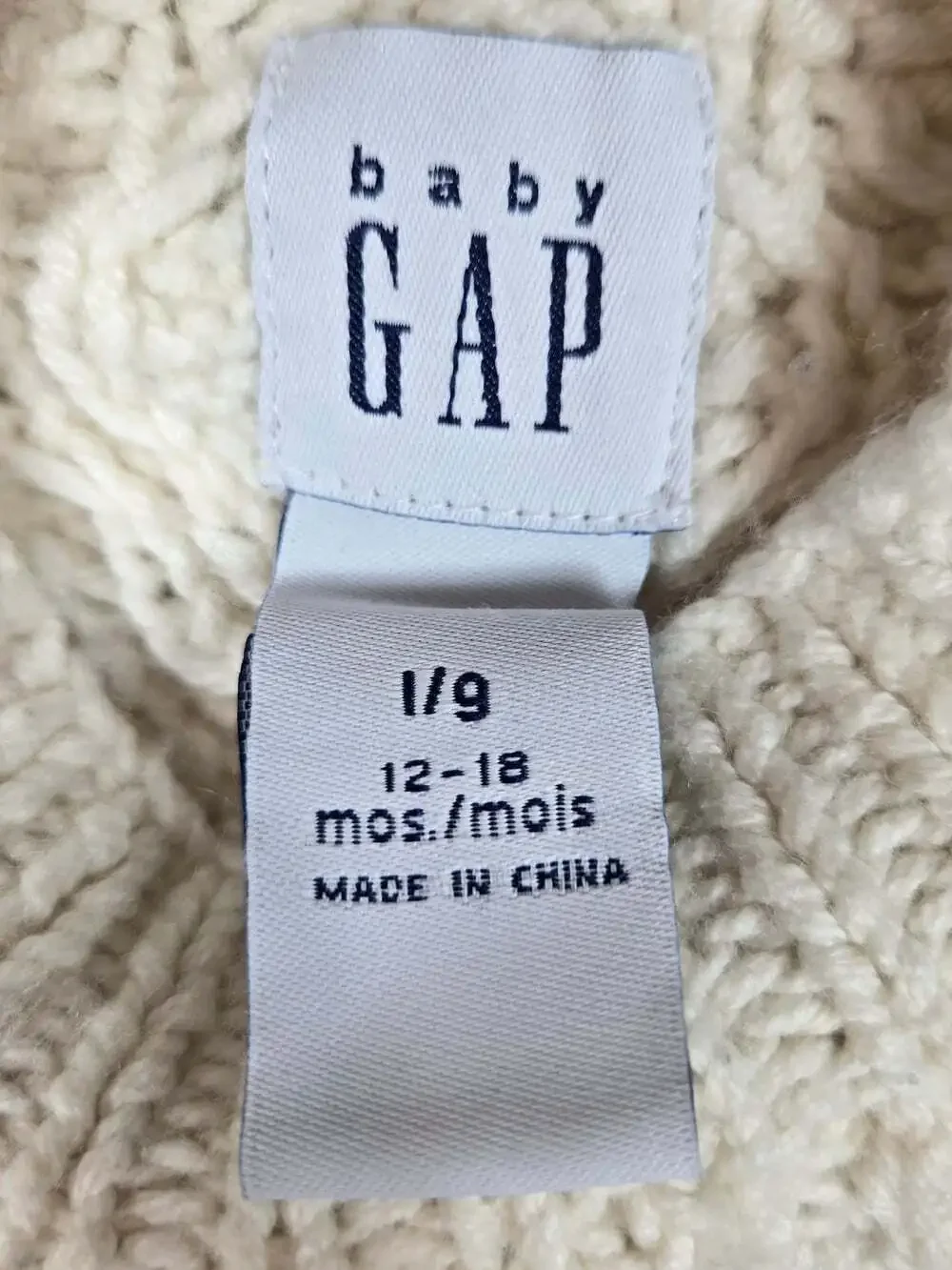 Vintage Baby Gap Cream Cable Knit Wool Sweater 12-18M Fisherman